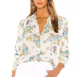 FREE PEOPLE Hold On to Me Contrast Floral Print Button Ivory Blouse Size Medium